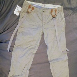 Zara man's Basic kaki pants with suspenders. Tan, size 36